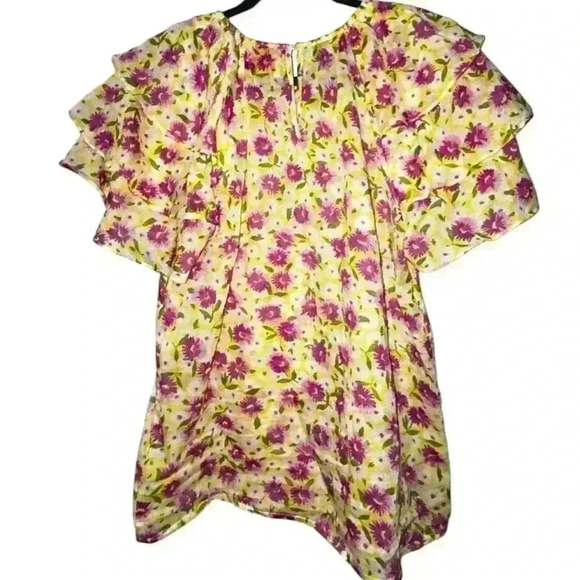 Banjanan Andrea pink yellow ruffle sleeve floral top size medium - Picture 4 of 6